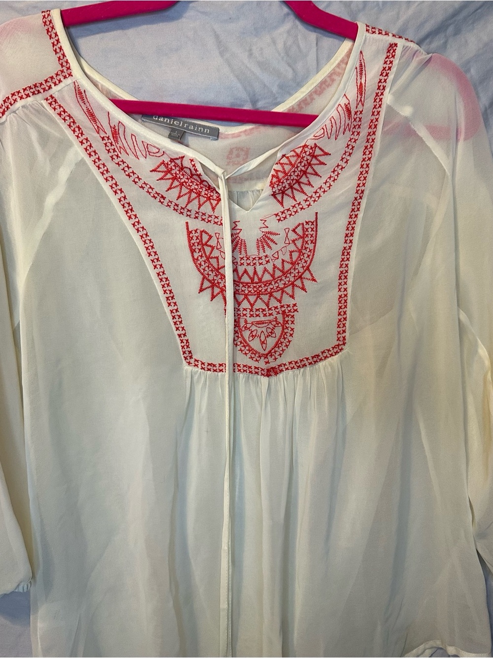 Daniel Rainn Cream Tunic with pink Embroidered Yoke